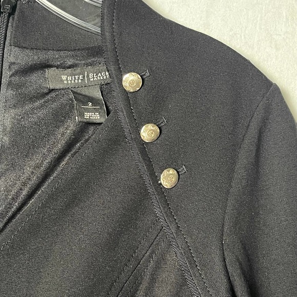 Ponte Knit White House Black Market Black Dress, Military Goldtone Buttons, Sz 2 - Picture 7 of 16